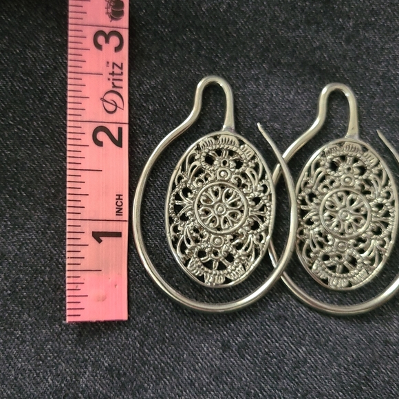 Intricate White Brass Amulet 8g Earrings - Picture 3 of 3
